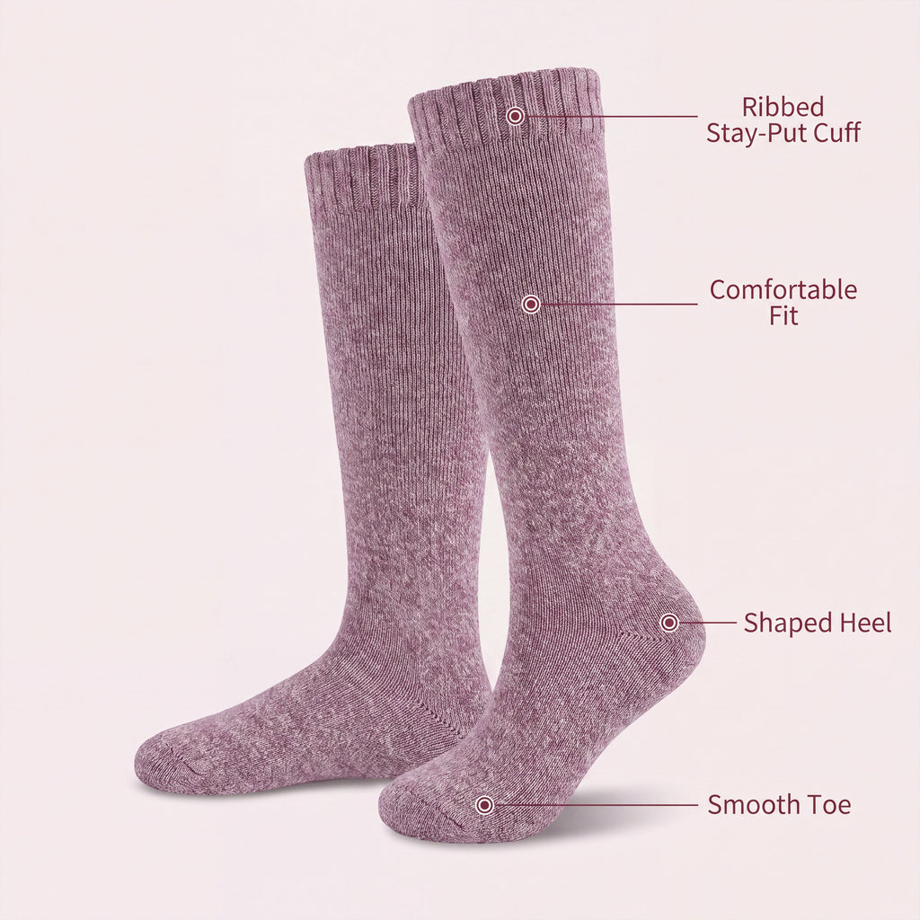 3 Pairs Womens Wellington Boot Socks Thermal Wool Blend Knee High UK 4-8