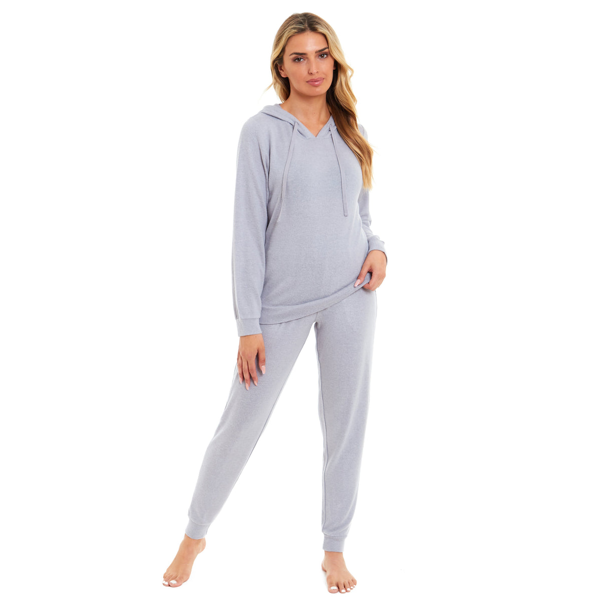 Women's Hooded Pyjama Set, Pink Grey Long Sleeve Hoodie