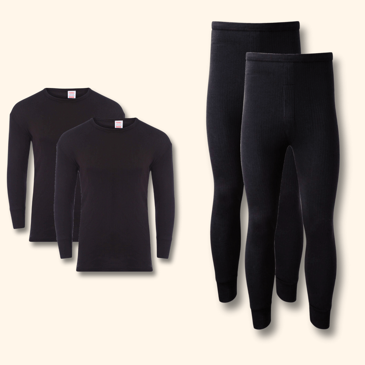 Heatwave Thermalwear Men's Thermal Underwear Set 2 Pack Long Sleeve Top and Long Johns