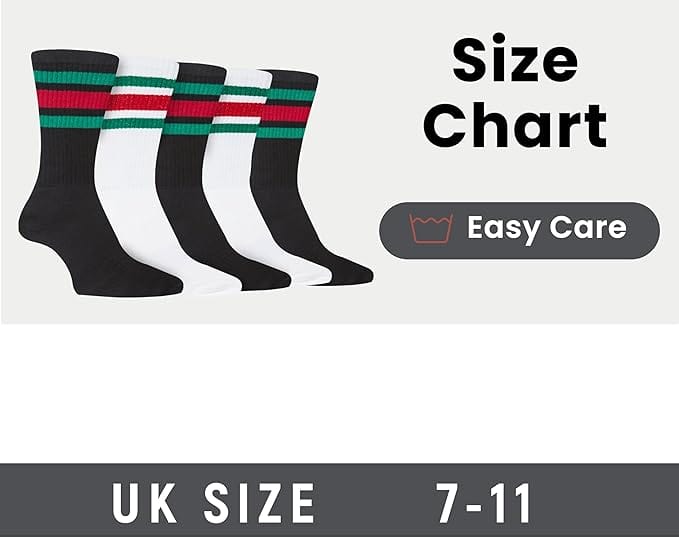 Men's Stripes Sport Crew Socks Cotton Durable Blend 5 Pack For Training