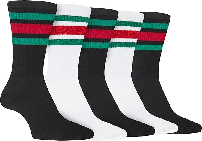 Men's Stripes Sport Crew Socks Cotton Durable Blend 5 Pack For Training