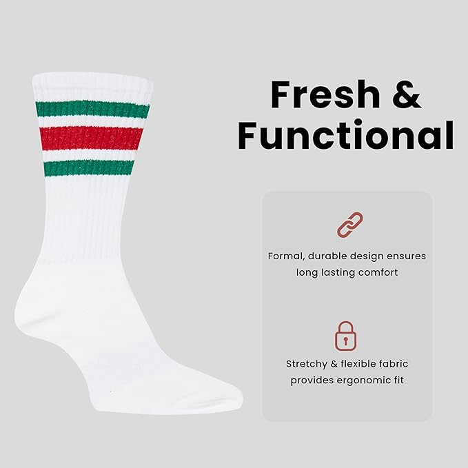 Men's Stripes Sport Crew Socks Cotton Durable Blend 5 Pack For Training