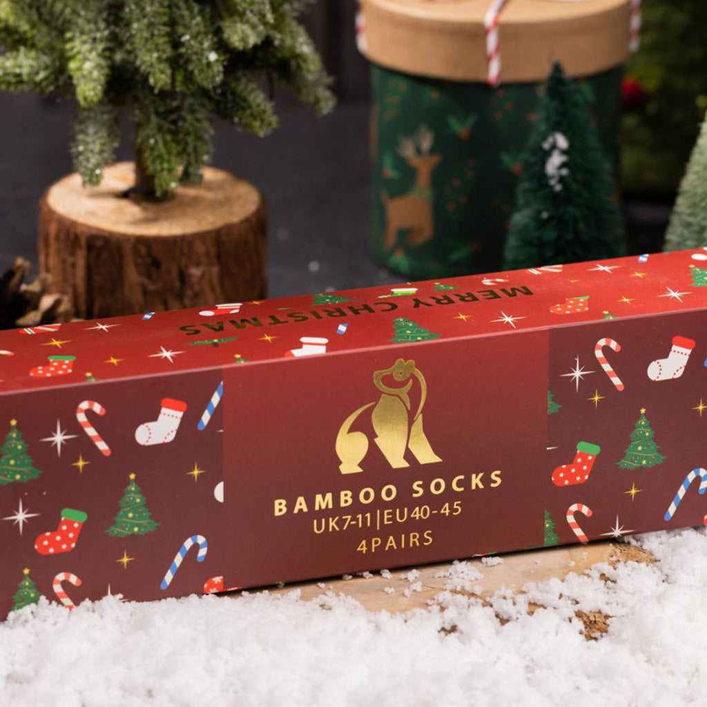 Men's Christmas Bamboo Sock Gift Box - 4 Pairs | Swole Panda
