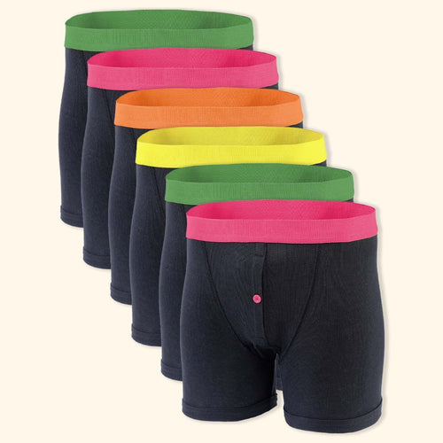 6 Pack Black Cotton Blend Boxer Shorts Mens Breathable Stretch