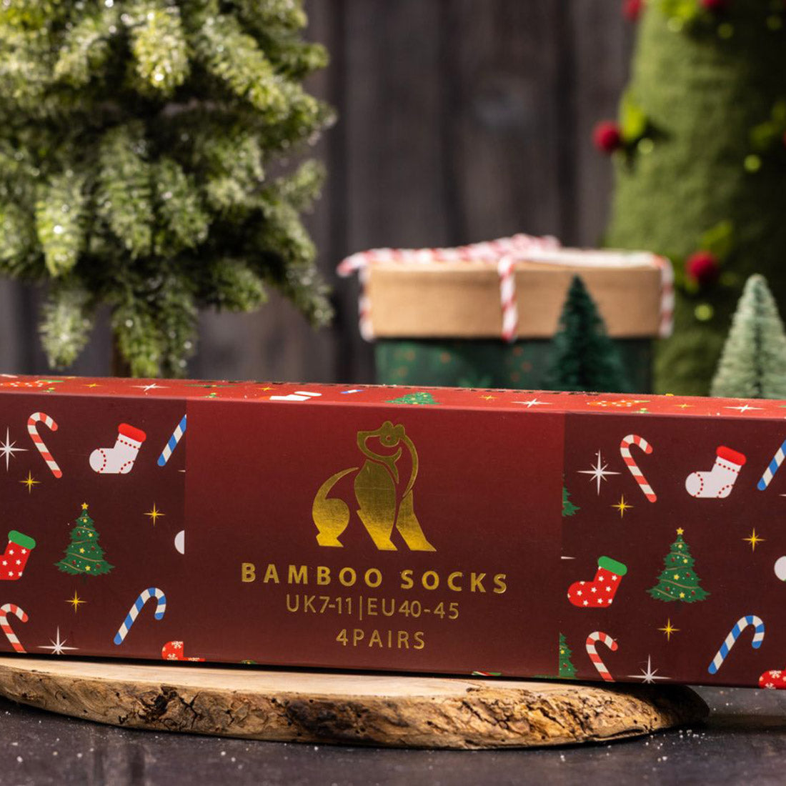 Men's Christmas Bamboo Sock Gift Box - 4 Pairs | Swole Panda