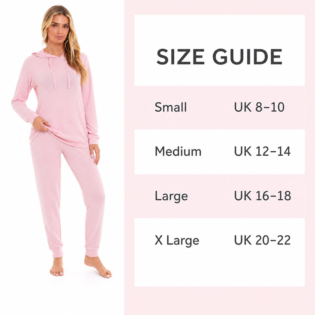 Women's Hooded Pyjama Set, Pink Grey Long Sleeve Hoodie