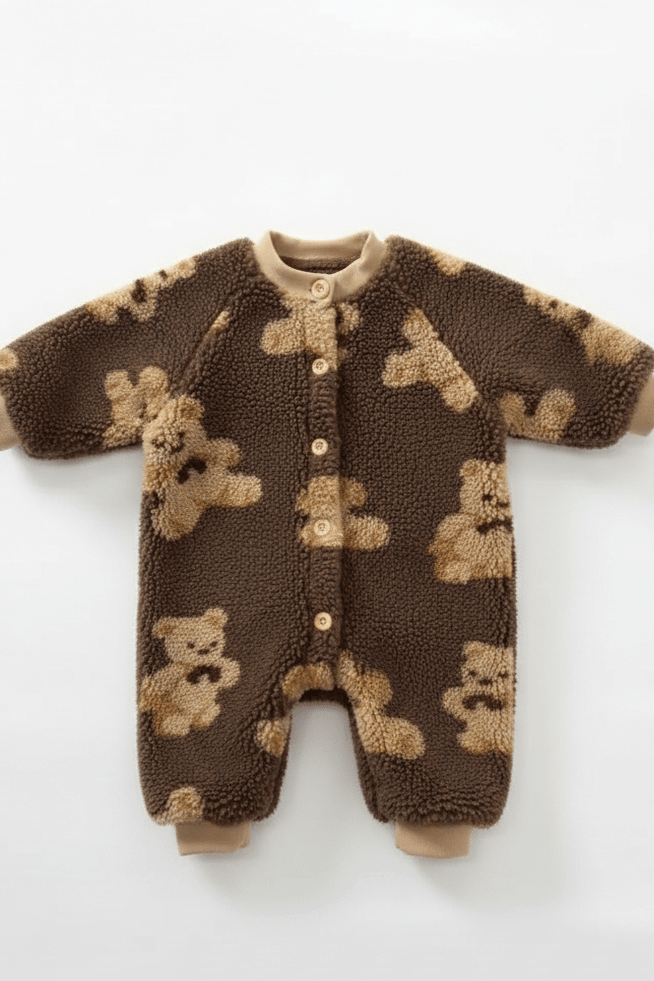 Bear Fleece Romper Cream or Brown
