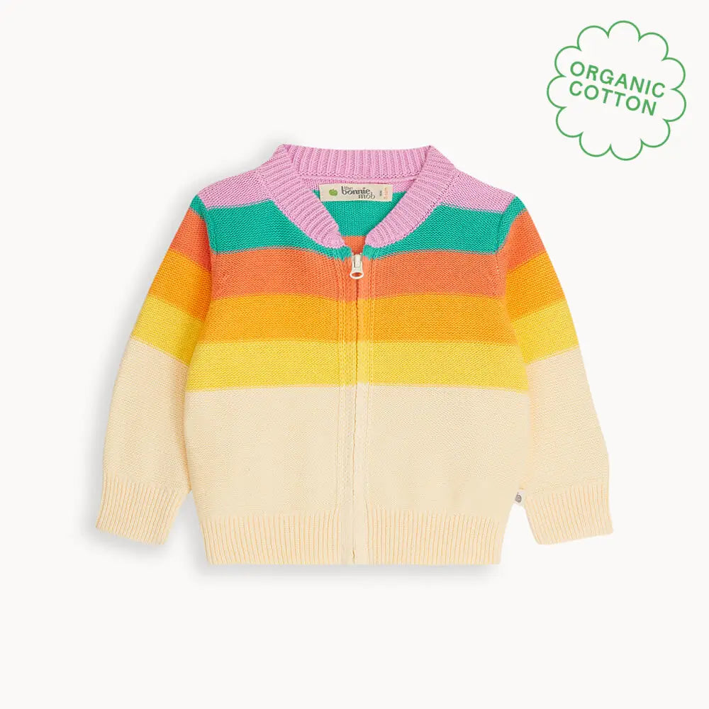 Rainbow Pink Stripe Organic Cotton Baby & Kids Cardigan