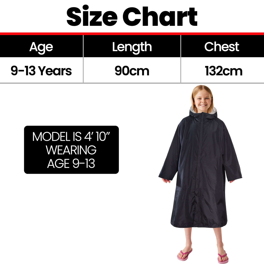 Heatwave Thermalwear Changing Robe Kids Unisex Hooded Coat Black Grey