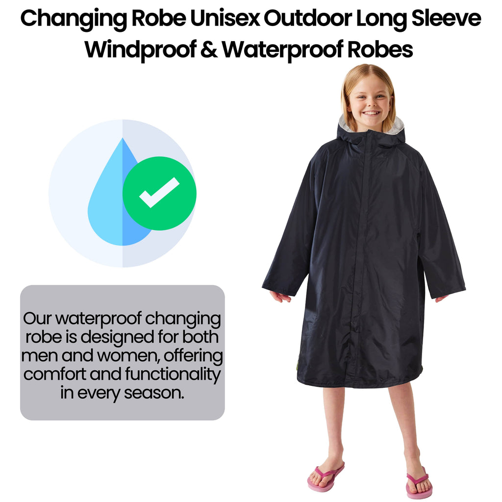 Heatwave Thermalwear Changing Robe Kids Unisex Hooded Coat Black Grey