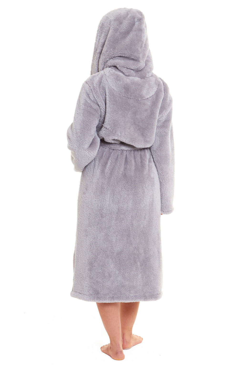 OLIVIA ROCCO Hooded Robe Women Grey Velvet Touch Fleece Soft Durable
