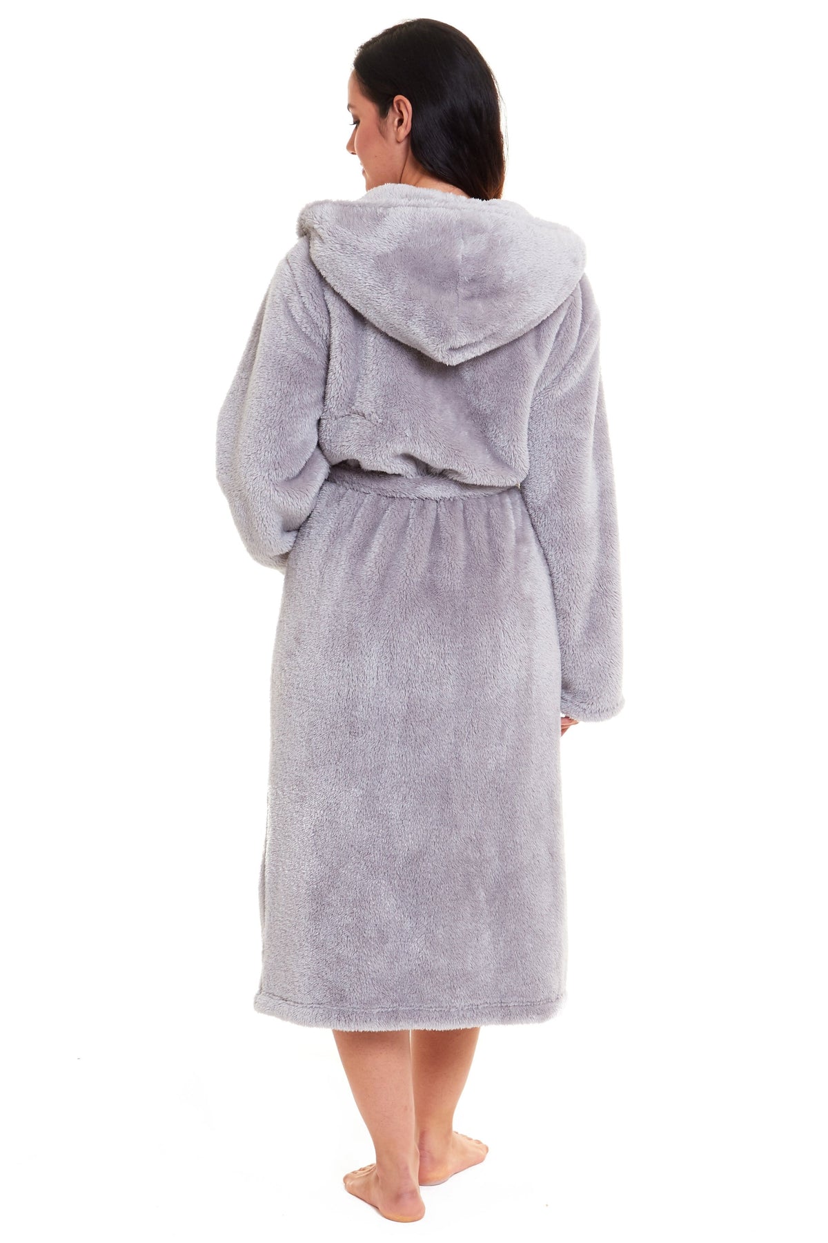 OLIVIA ROCCO Hooded Robe Women Grey Velvet Touch Fleece Soft Durable