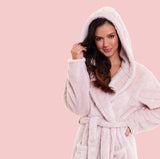 Women's Pink Snuggle Fleece Hooded Robe Velvet Touch Dressing Gown
