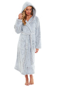 Women's Shimmer Grey Hooded Fleece Dressing Gown, Velvet Touch