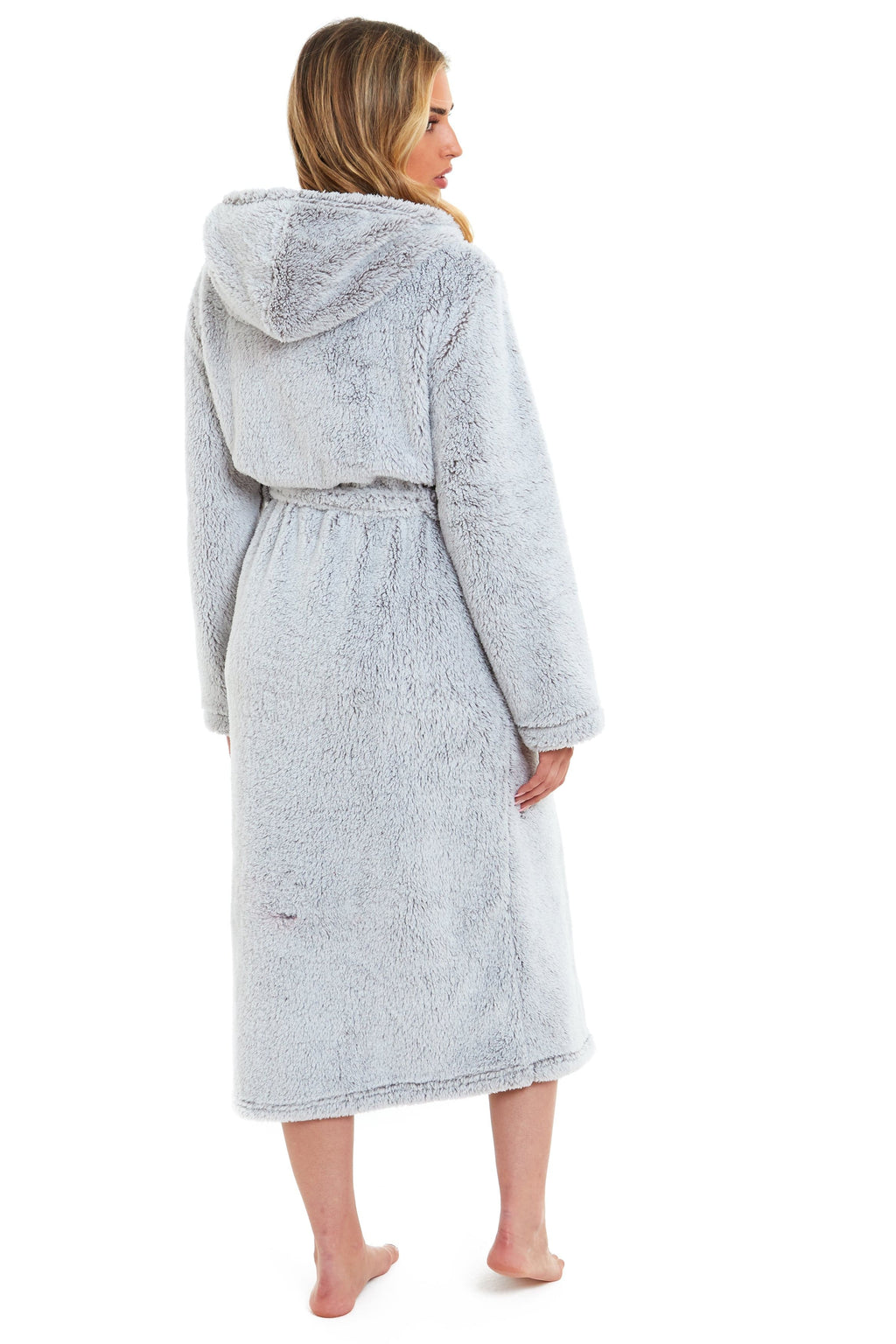 Women's Shimmer Grey Hooded Fleece Dressing Gown, Velvet Touch