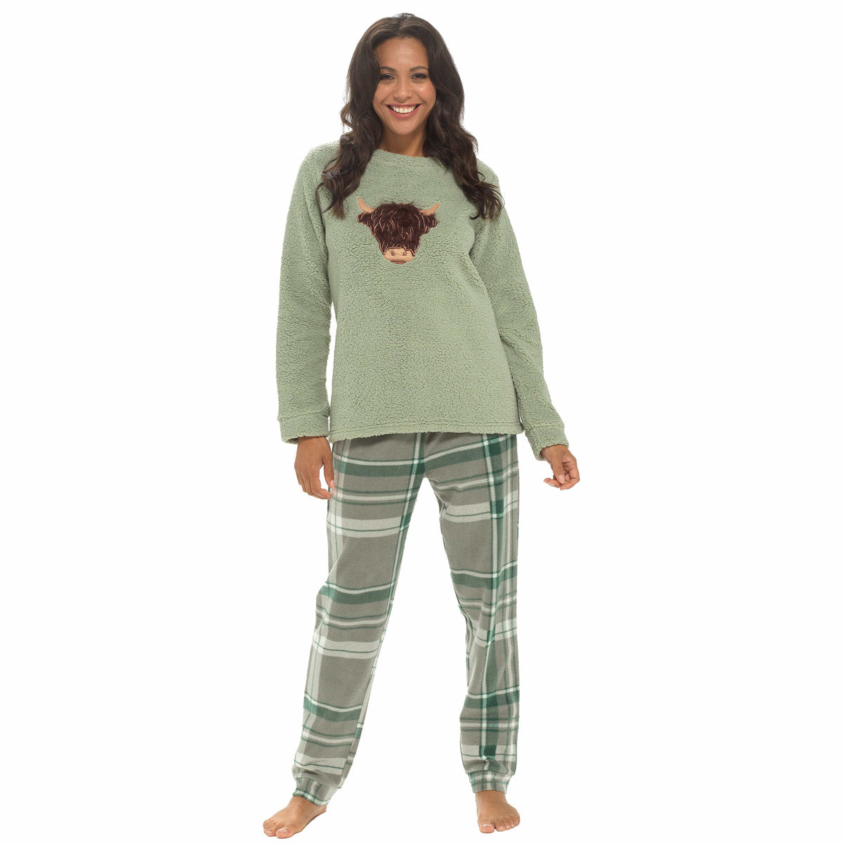 Women's Highland Cow Fleece Pyjama Set, Long Sleeve, Super Soft