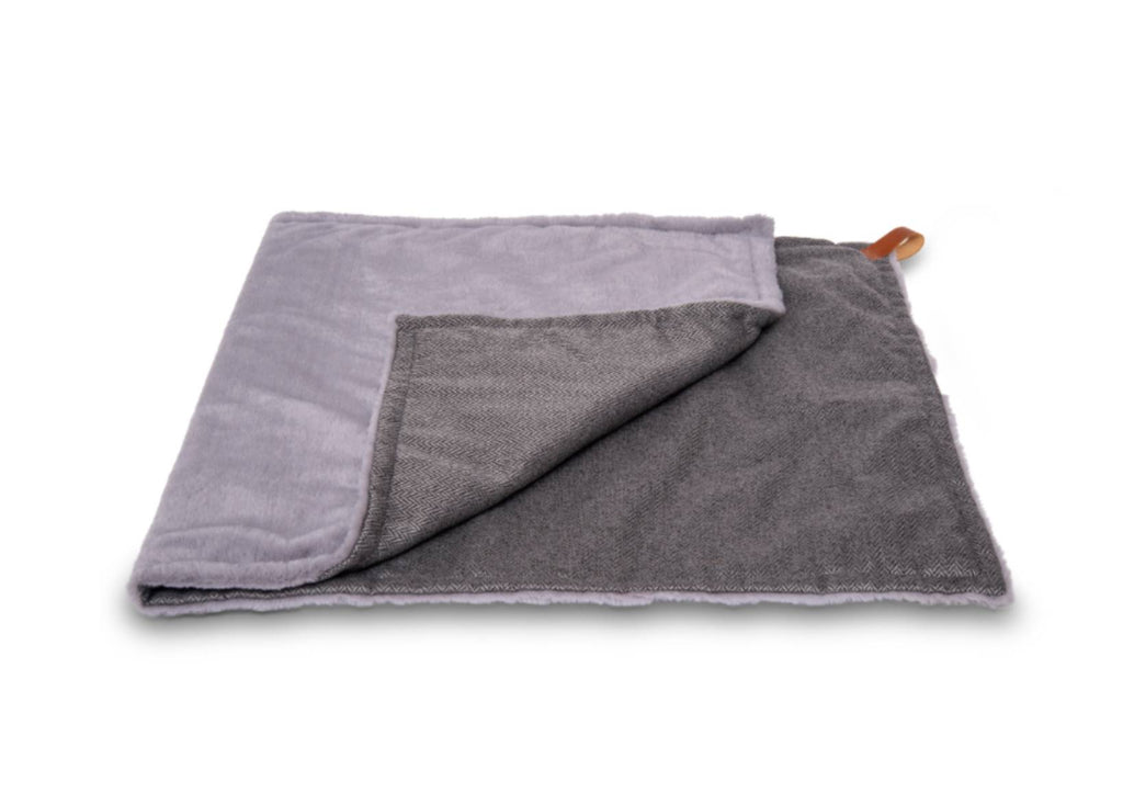 The Balmoral - Luxury Grey Herringbone & Faux Fur Reversible Dog Blanket