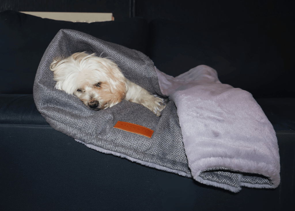 The Balmoral - Luxury Grey Herringbone & Faux Fur Reversible Dog Blanket