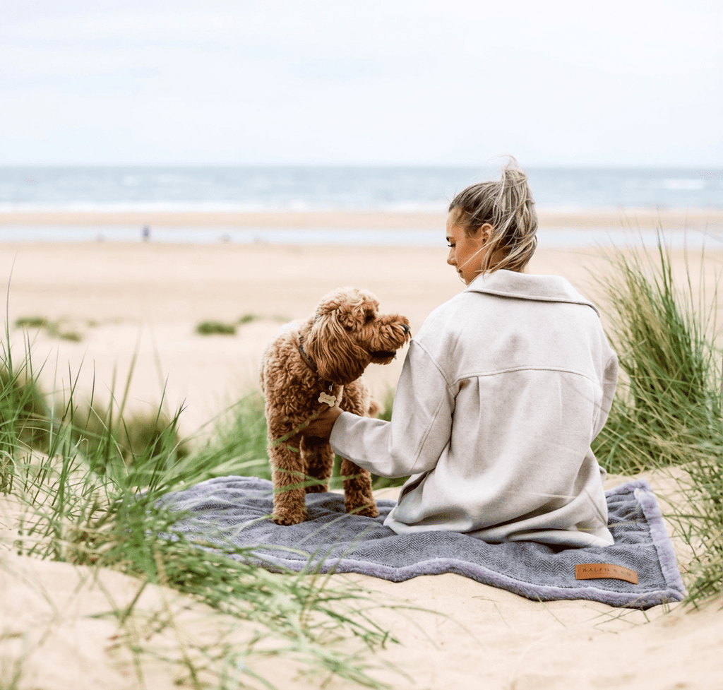 The Balmoral - Luxury Grey Herringbone & Faux Fur Reversible Dog Blanket