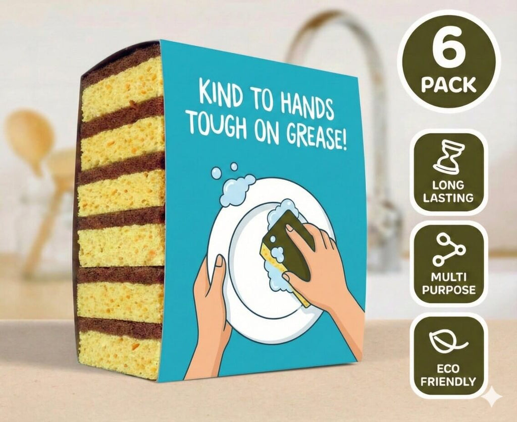 Natural Coconut & Cellulose Sponge Scourers (Pack of 6)
