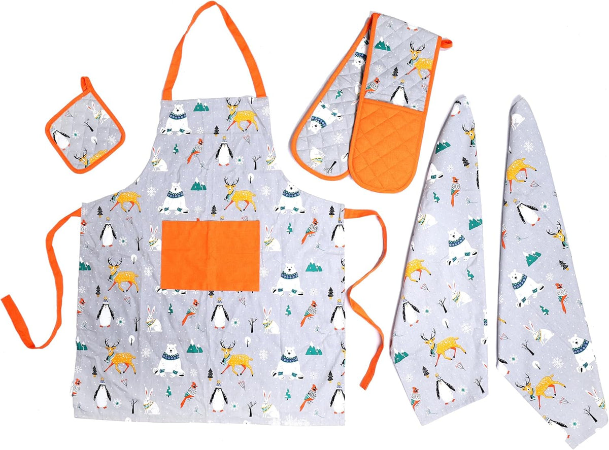 Kitchen Set With Apron Double Oven Glove Tea Towel And Pot Holder