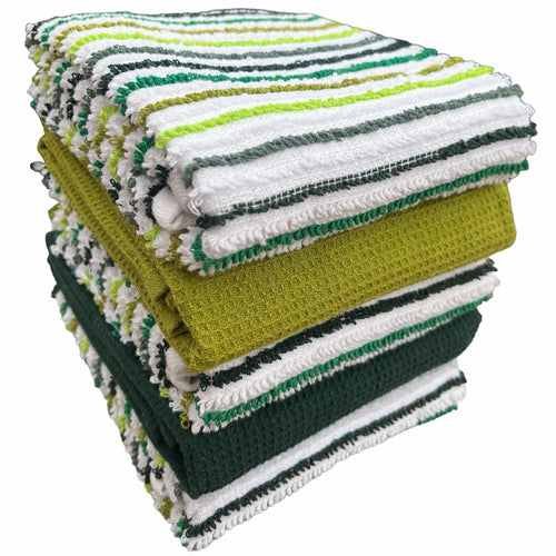 5 Pack Cotton Kitchen Tea Towels Striped Ribbed Waffle 45x65cm