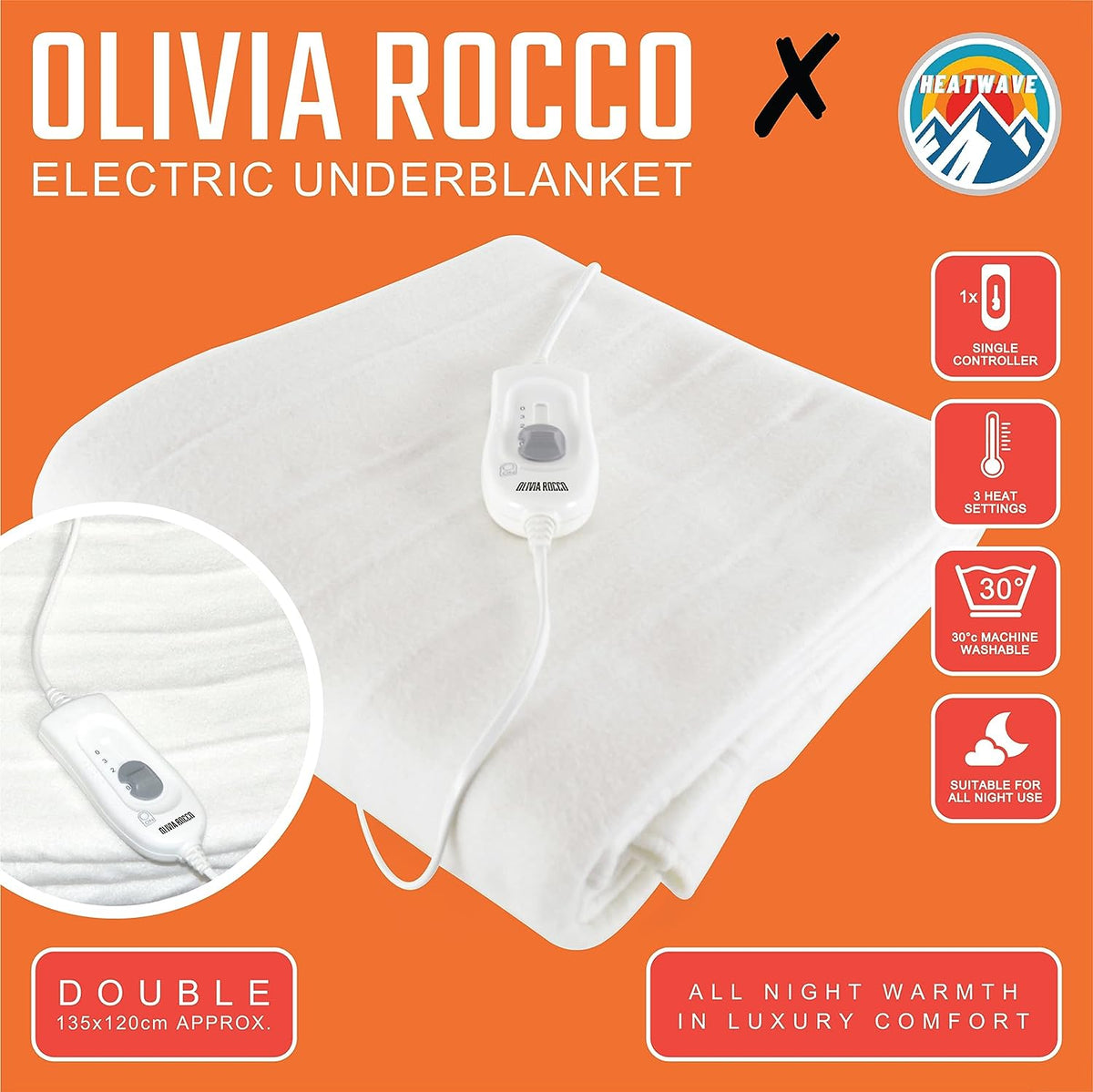 Electric Heated Underblanket - Single, Double & King, 3 Heat Settings, Overheat Protection | OLIVIA ROCCO