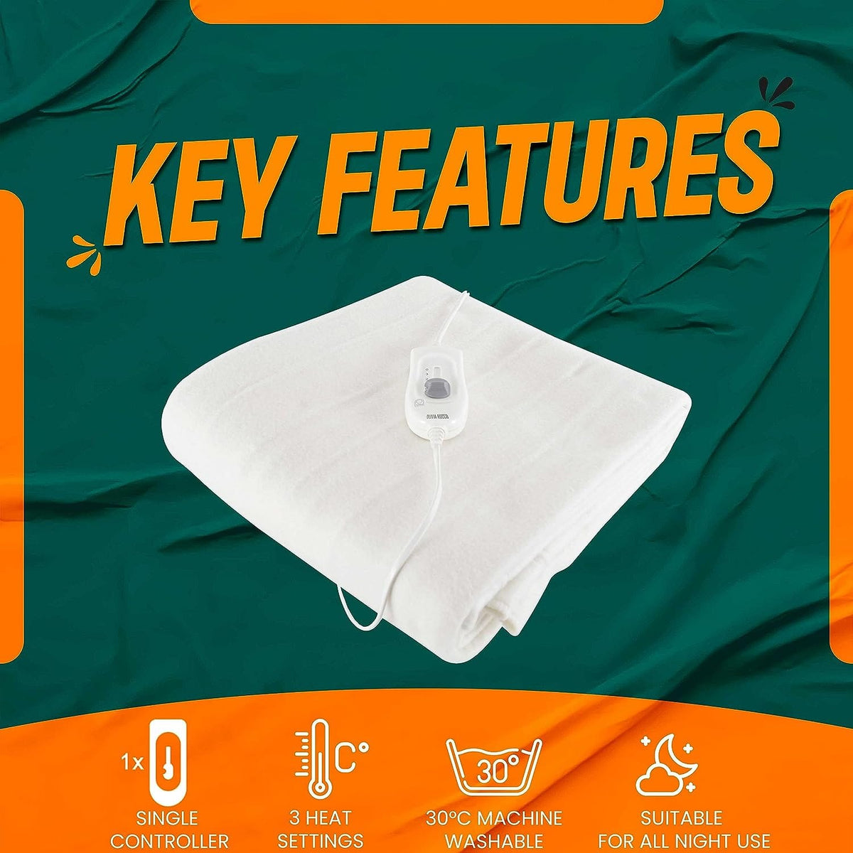 Electric Heated Underblanket - Single, Double & King, 3 Heat Settings, Overheat Protection | OLIVIA ROCCO