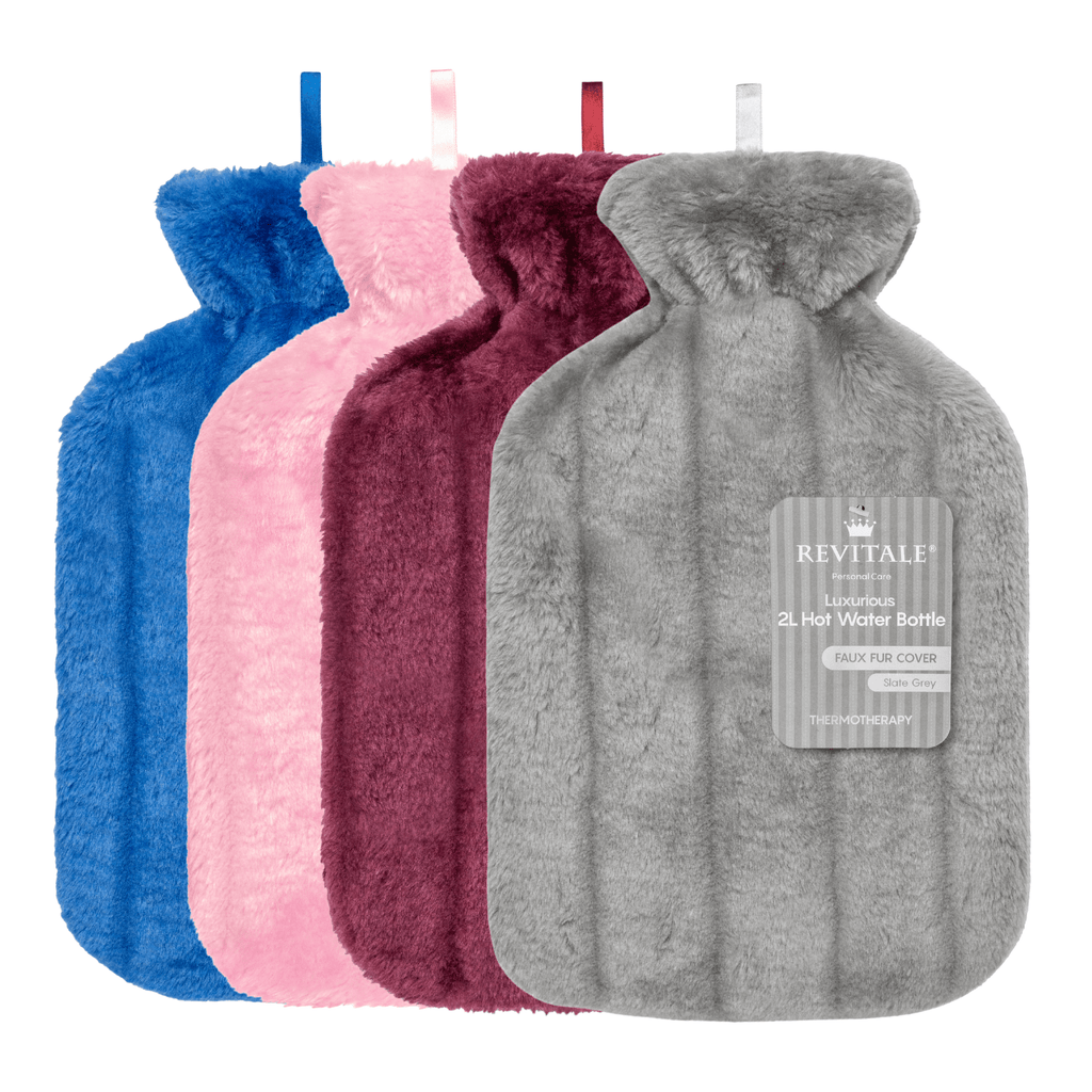 Revitale Natural Rubber Hot Water Bottle with Cosy Fur Cover - 2 Litre