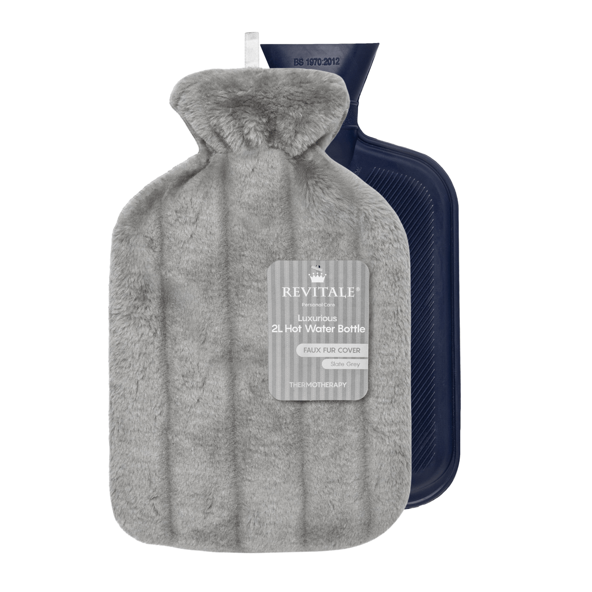 Revitale Natural Rubber Hot Water Bottle with Cosy Fur Cover - 2 Litre
