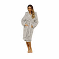Women's Grey Teddy Fleece Hooded Bath Robe