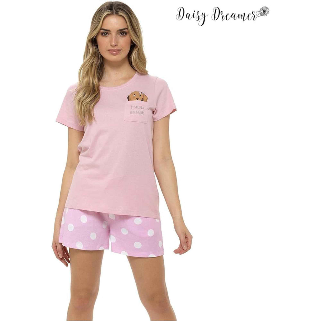 Women's Cotton Sausage Dog Print T Shirt And Shorts Pyjama Set