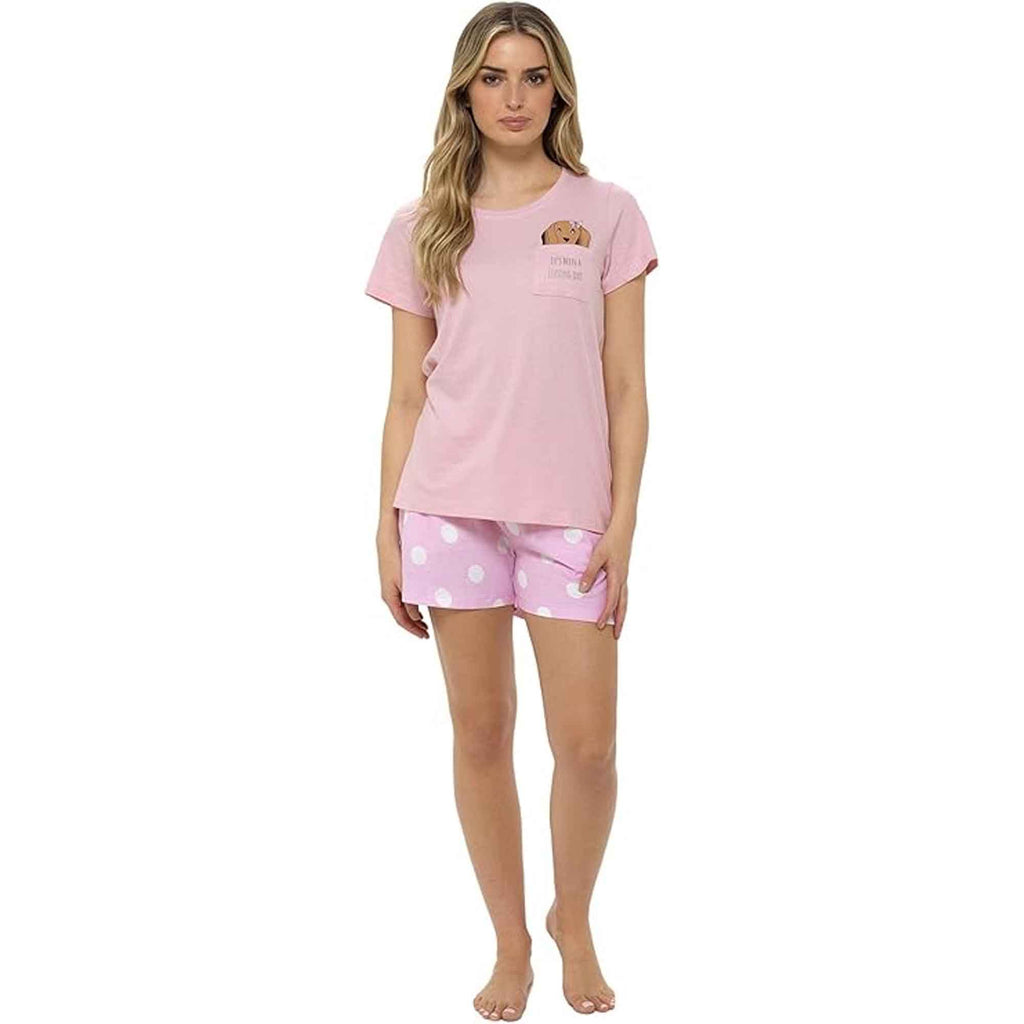 Women's Cotton Sausage Dog Print T Shirt And Shorts Pyjama Set