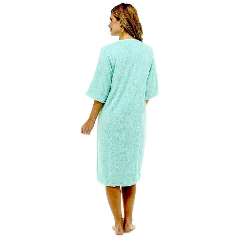 Women's Terry Towelling Bath Robe Zip Through 100% Cotton