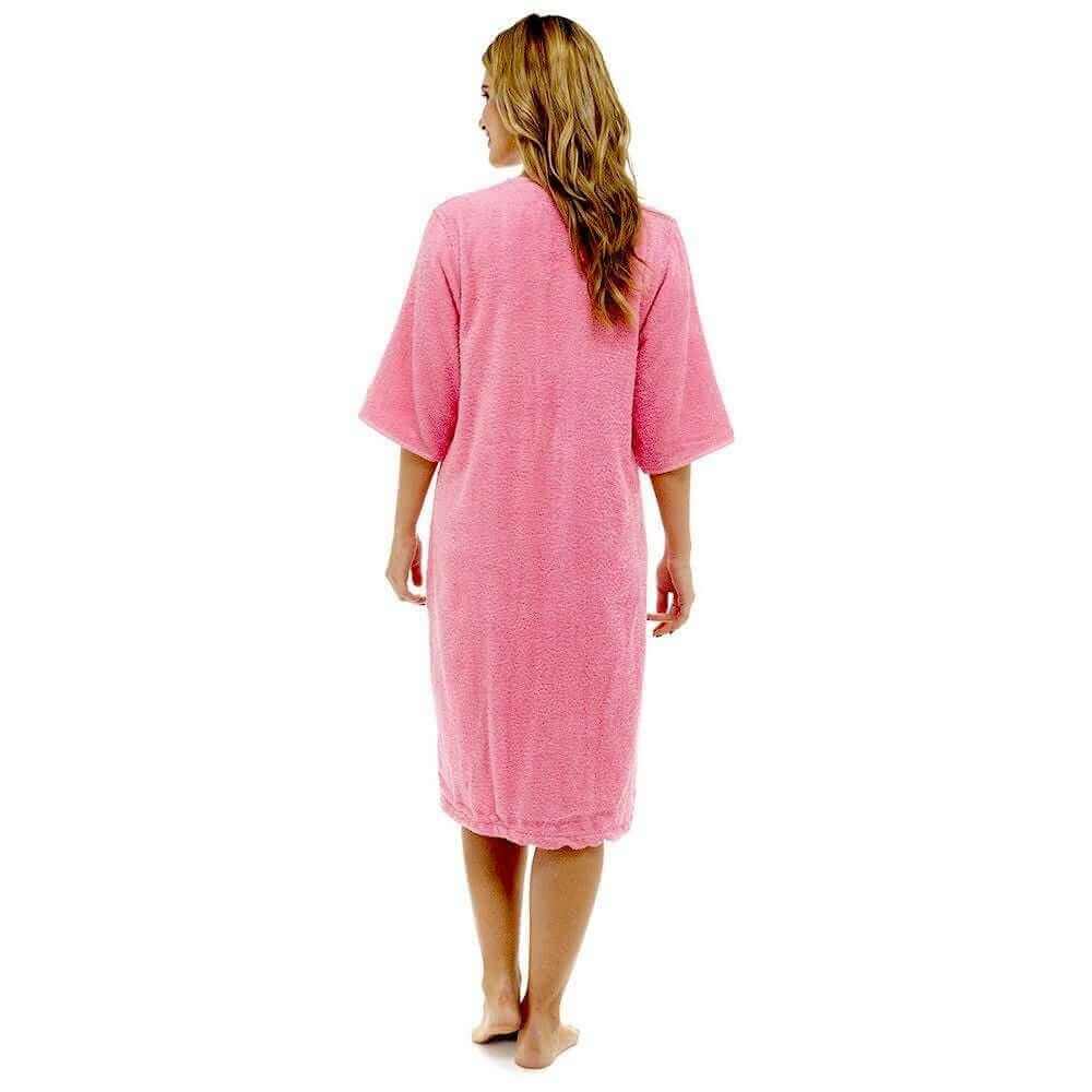 Women's Terry Towelling Bath Robe Zip Through 100% Cotton