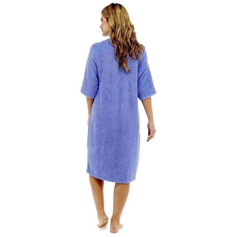 Women's Terry Towelling Bath Robe Zip Through 100% Cotton