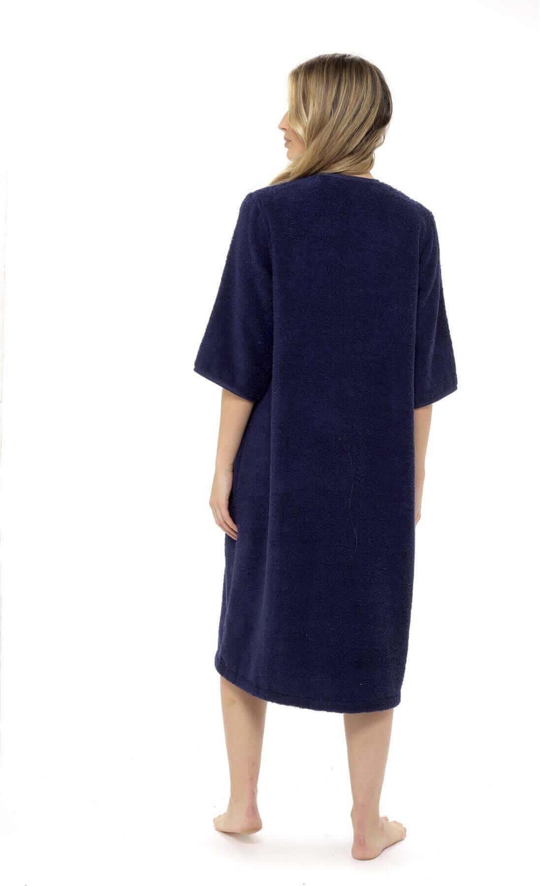 Women's Terry Towelling Bath Robe Zip Through 100% Cotton