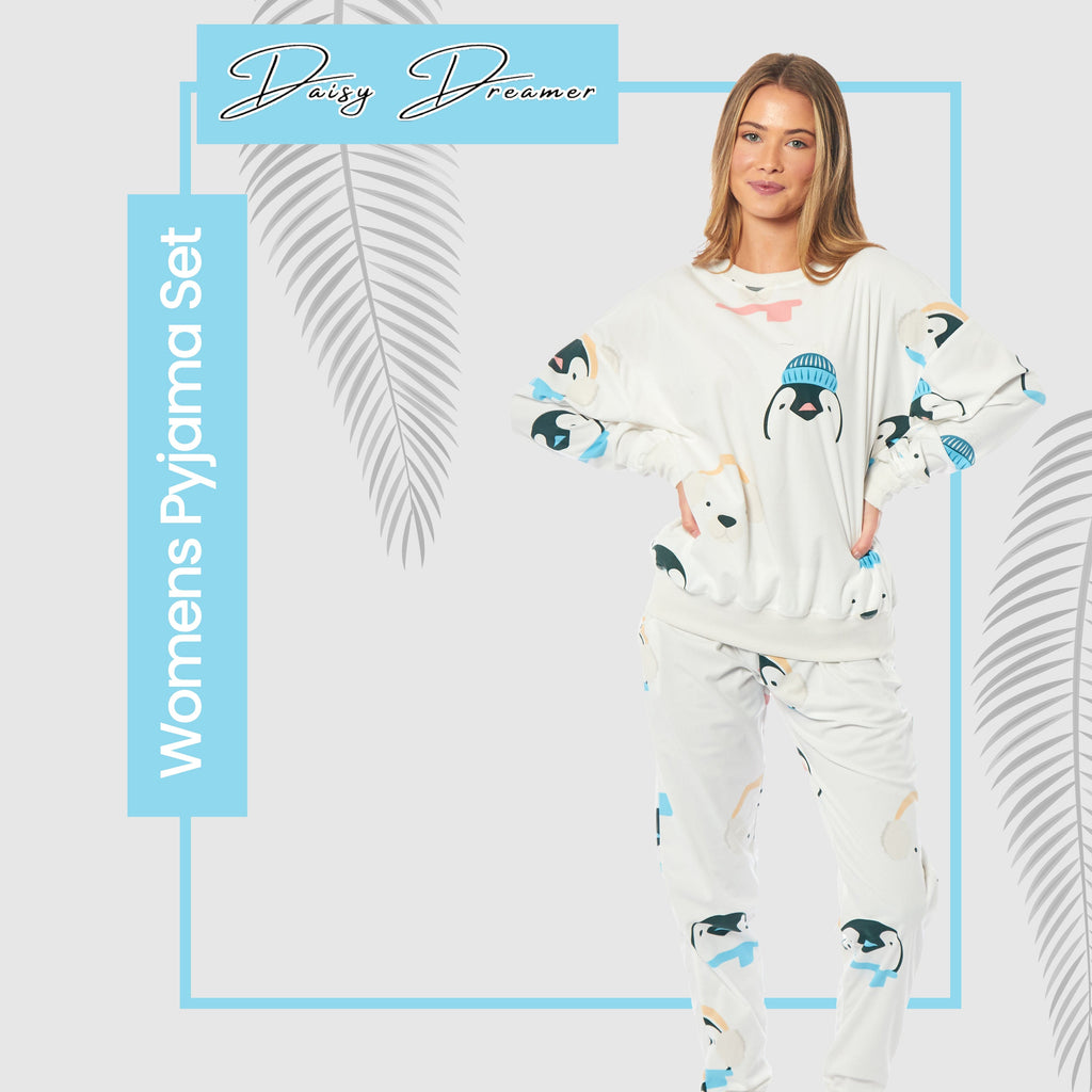 Daisy Dreamer Women's Fleece Pyjama Set Penguins And Polar Bears