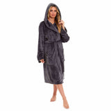 Women's Plush Fleece Hooded Bathrobe Velvet Fluffy Loungewear