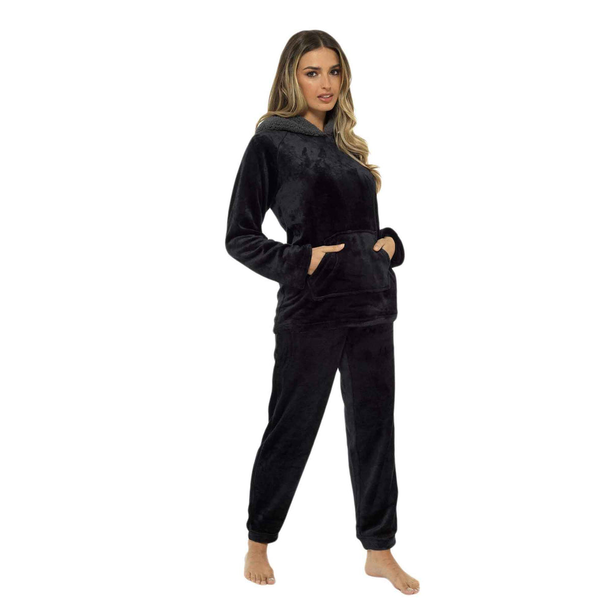 Women's Plush Fleece Hooded Pyjama Set Ultra Soft Winter