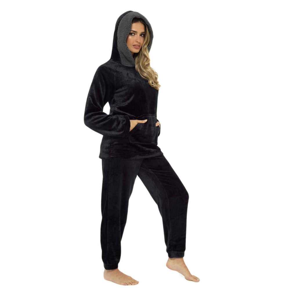Women's Plush Fleece Hooded Pyjama Set Ultra Soft Winter