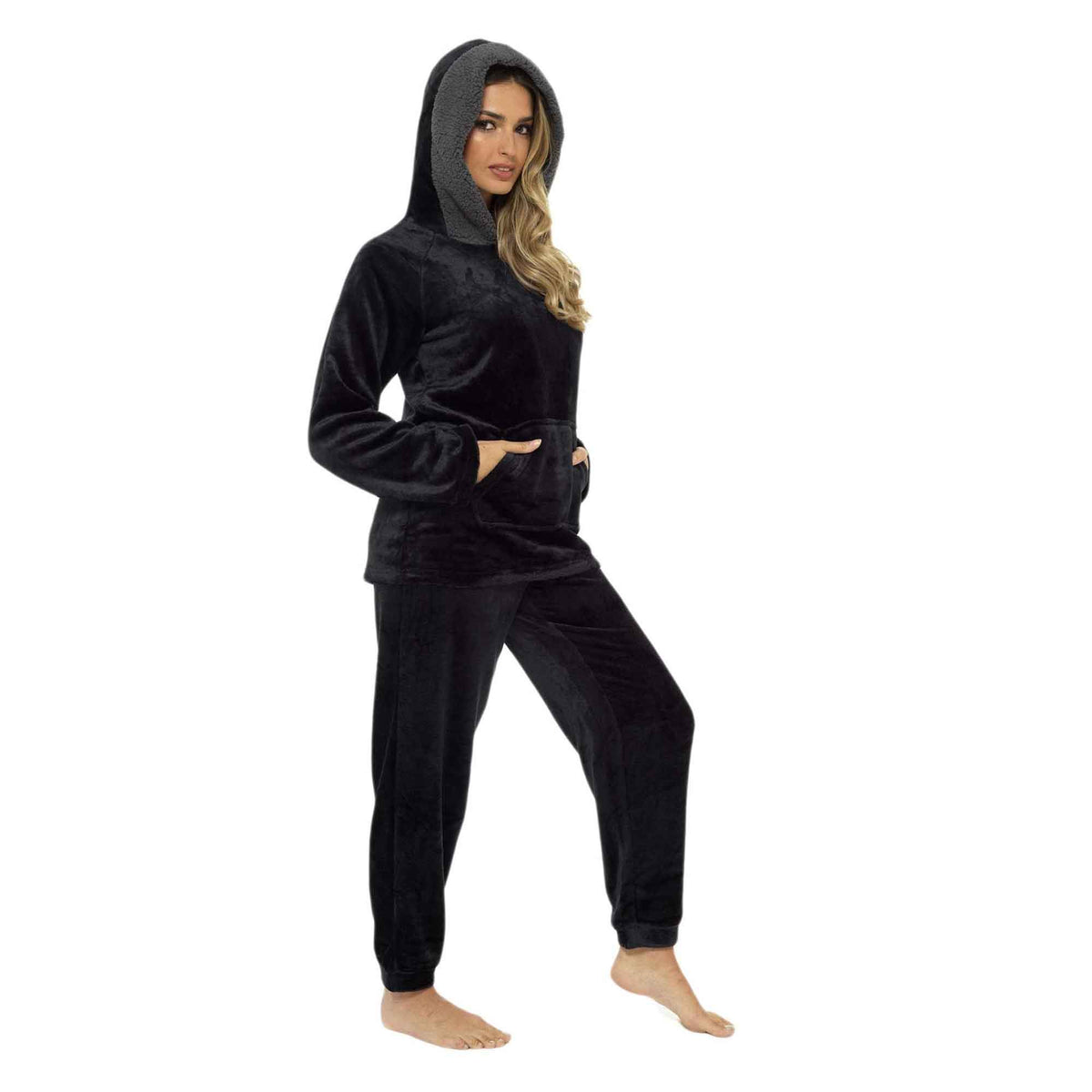 Women's Plush Fleece Hooded Pyjama Set Ultra Soft Winter