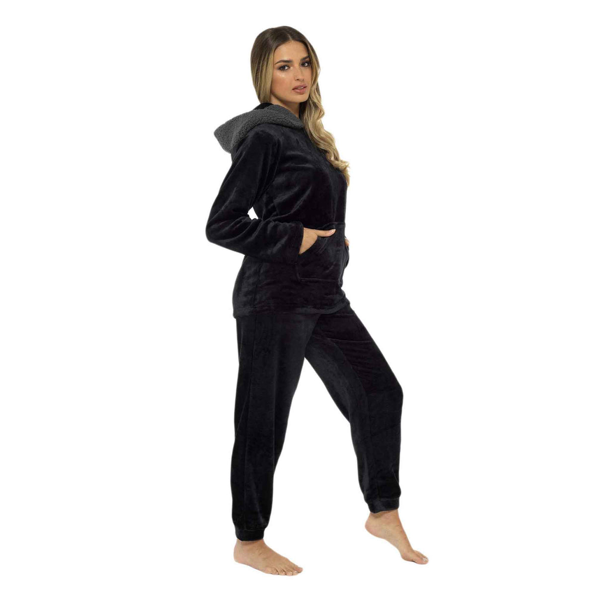 Women's Plush Fleece Hooded Pyjama Set Ultra Soft Winter