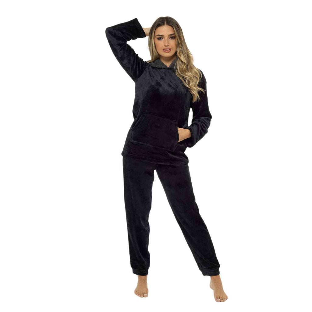 Women's Plush Fleece Hooded Pyjama Set Ultra Soft Winter